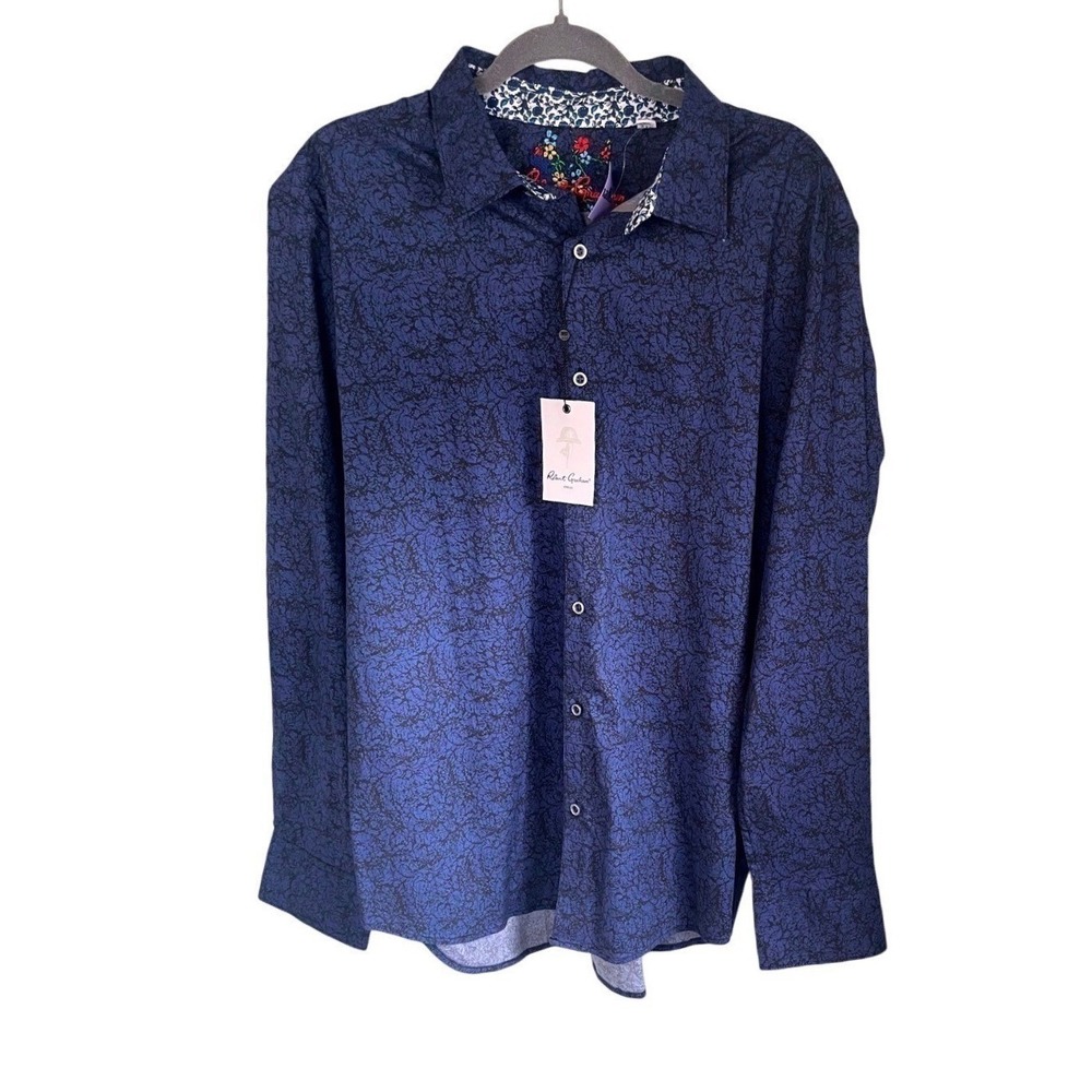 NWT Robert Graham Armstrong Navy Blue Crackle Print Button Down Shirt 2XL